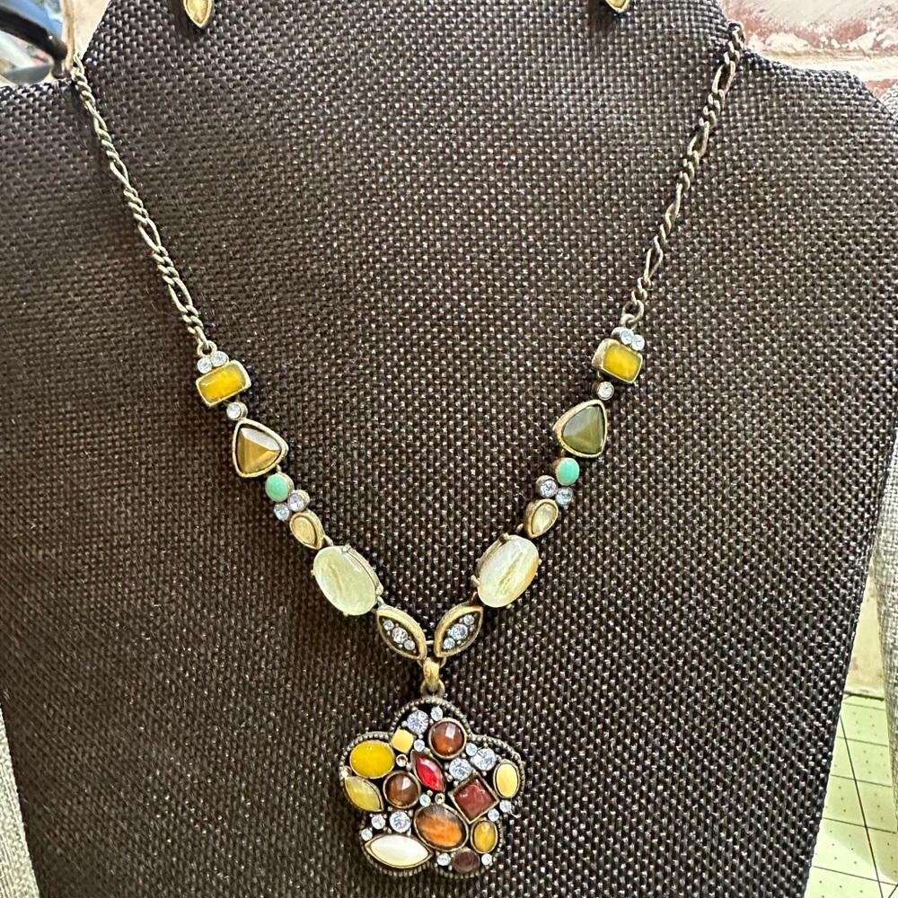 Turquoise and blue amber Teardrop Earrings and necklace set #5